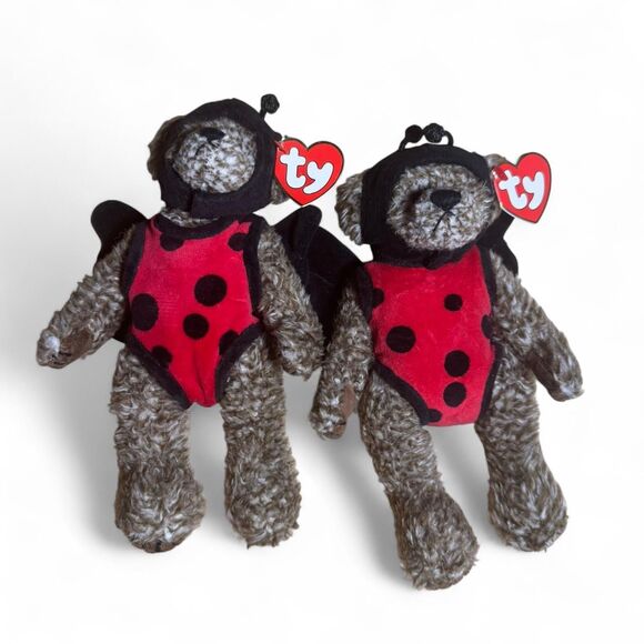 2 Ty Attic Treasures "Bugsy" Bear Ladybug Costume - Picture 1 of 8
